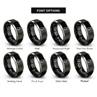 font options for inside engraving on black & grey oil drop rings