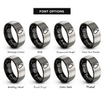 font options for inside engraving on black & grey oil drop rings
