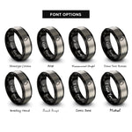 font options for inside engraving on black & silver oil drop rings