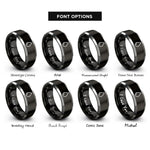 font options for inside engraving on black & grey oil drop rings