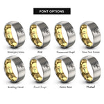 font options for inside engraving on gold & grey olive branch mediterranean rings