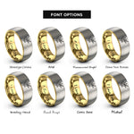 font options for inside engraving on gold & gray olive branch mediterranean rings