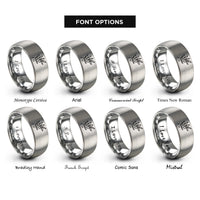 font options for inside engraving on grey olive branch mediterranean rings