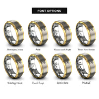 font options for inside engraving on gold & gray olive pick rings
