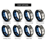 font options for inside engraving on black & blue & silver olympic archer draw rings