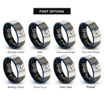 font options for inside engraving on black & blue & gray olympic archer draw rings