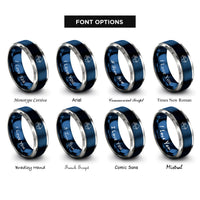 font options for inside engraving on blue & gray olympic archer draw rings