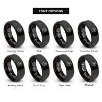 font options for inside engraving on black olympic mountain rings