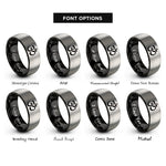 font options for inside engraving on black & silver om symbol rings
