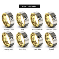 font options for inside engraving on gold & grey om symbol rings