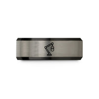 custom engraved tungsten band – black & gray tungsten boom arm microphone wedding band