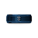 engraved tungsten wedding band – blue tungsten co2 down arrow wedding band