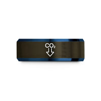 engraved tungsten wedding band – gunmetal & blue tungsten co2 down arrow wedding band