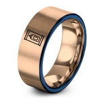 unisex tungsten wedding band – rose gold & blue tungsten ketchup packet ring
