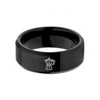 unisex tungsten carbide ring – black tungsten moka pot wedding band