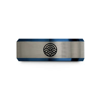couples tungsten carbide ring – black & blue & grey tungsten wave pattern wedding band