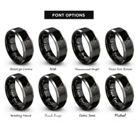 font options for inside engraving on black & gray one hand catch rings