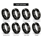 font options for inside engraving on black & grey onesie heart rings