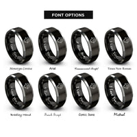 font options for inside engraving on black & grey onesie heart rings