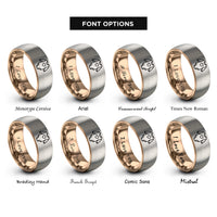 font options for inside engraving on rose gold & grey onesie heart rings