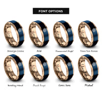 font options for inside engraving on blue & rose gold onion rings rings
