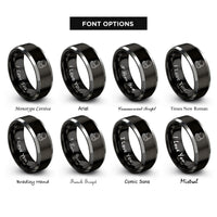 font options for inside engraving on black & gray open back headphones rings