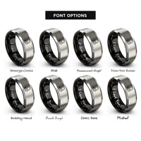 font options for inside engraving on black & silver open back headphones rings