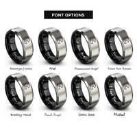 font options for inside engraving on black & grey open face helmet rings