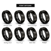 font options for inside engraving on black open face helmet rings