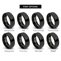 font options for inside engraving on black open face helmet rings