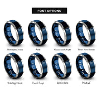 font options for inside engraving on blue & gray open face helmet rings