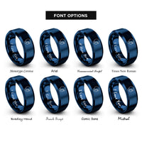 font options for inside engraving on blue open face helmet rings