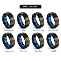 font options for inside engraving on gunmetal & blue open face helmet rings