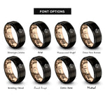 font options for inside engraving on black & rose gold open hands heart rings