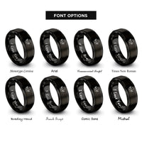 font options for inside engraving on black open hands heart rings