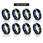 font options for inside engraving on black & blue & silver open lock rings