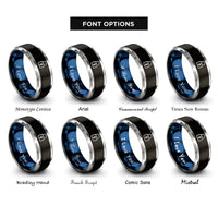 font options for inside engraving on black & blue & silver open lock rings