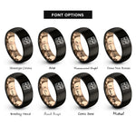 font options for inside engraving on black & rose gold orange peel rings