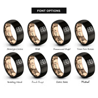 font options for inside engraving on black & rose gold orange peel rings