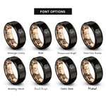 font options for inside engraving on black & rose gold orange tabby icon rings