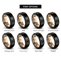font options for inside engraving on black & rose gold orange tabby icon rings