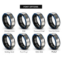 font options for inside engraving on black & blue & gray orbiter shuttle rings