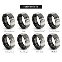 font options for inside engraving on black & silver orca fin waves rings