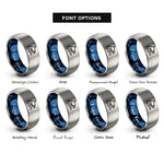 font options for inside engraving on blue & gray orca fin waves rings