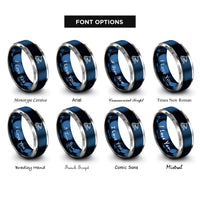 font options for inside engraving on blue & grey orca fin waves rings