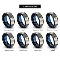 font options for inside engraving on black & blue & silver orca killer whale rings