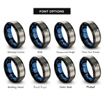 font options for inside engraving on black & blue & grey origami butterfly rings