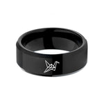 thoughtful birthday gift women – black tungsten origami crane wedding band