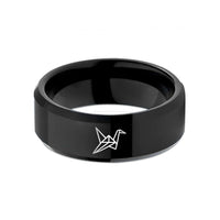 thoughtful birthday gift women – black tungsten origami crane wedding band