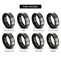 font options for inside engraving on black & silver orion constellation rings